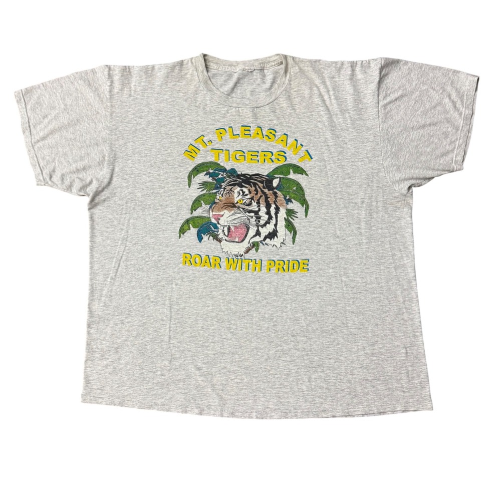 Vintage Mt Pleasant Tigers Animal School Graphic T-Shirt Tee Boxy XL